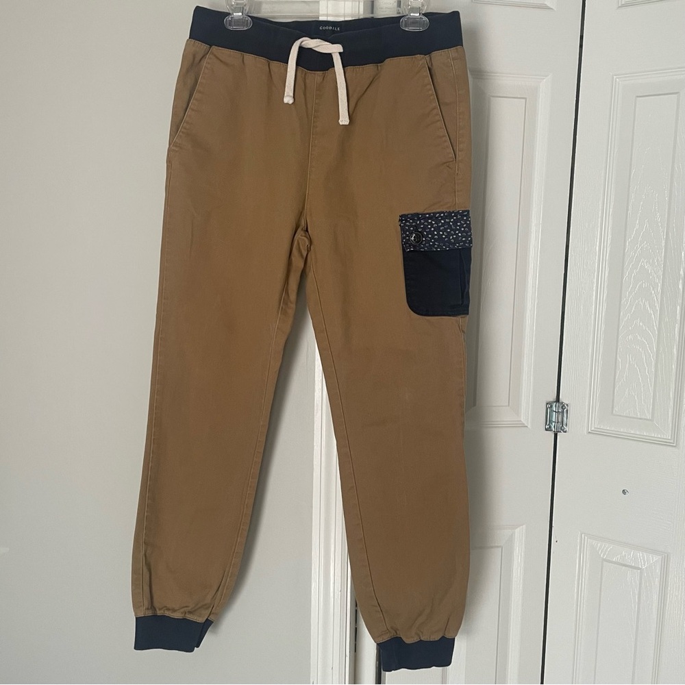 GOODALE tan and navy cotton jogger pants size 32.